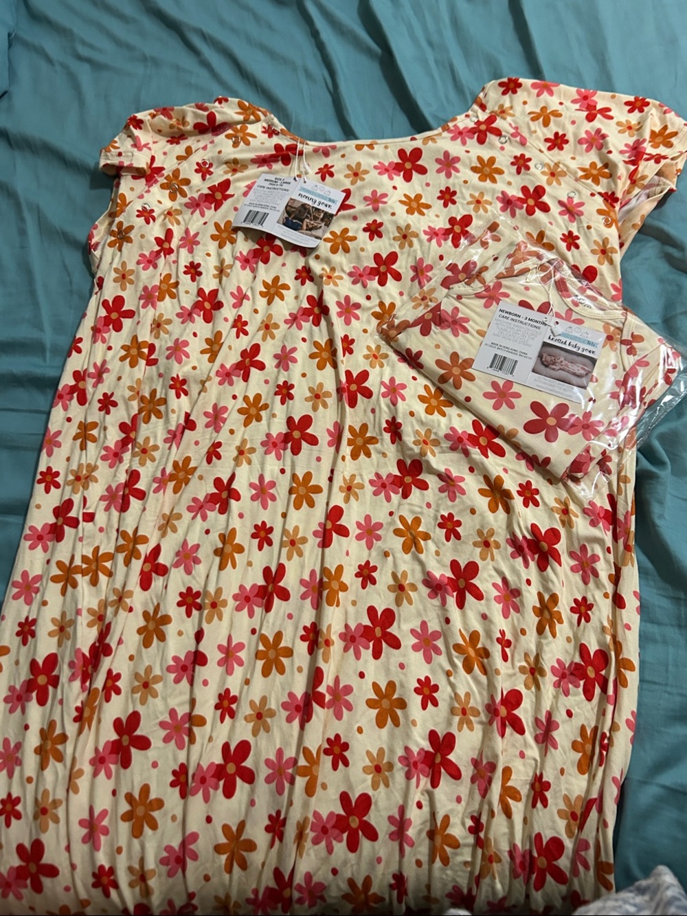 Mommy and me hospital gown and knotted gown
